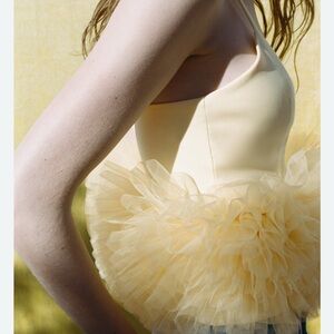 Zara Yellow Ruffled Tulle Camisole Top